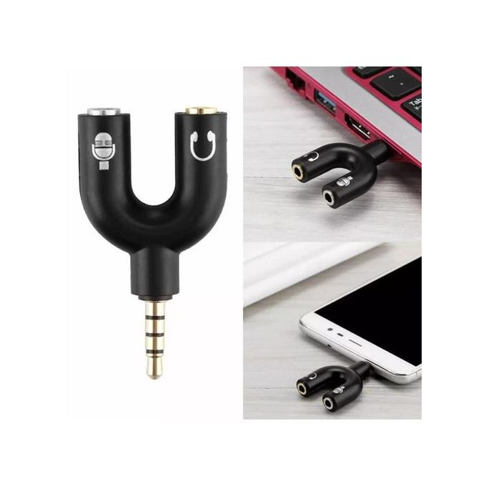 Audio Splitter Adapter Headphone Microphone -Black