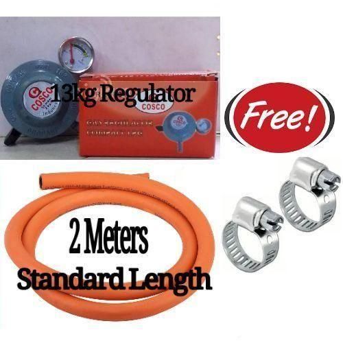 Cosco Universal 13kg Gas Cylinder Regulator With Meter Gauge with 2M Gas Delivery Tube & Safety Clips Bonus