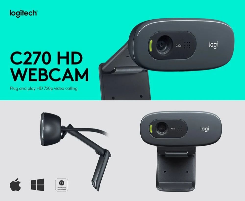Logitech C270 HD Webcam 720p for Desktop & Laptop – Plug-and-Play USB Camera with Noise-Cancelling Mic, Wide View, Auto Light Balance for Video Calls, Streaming & Conferences