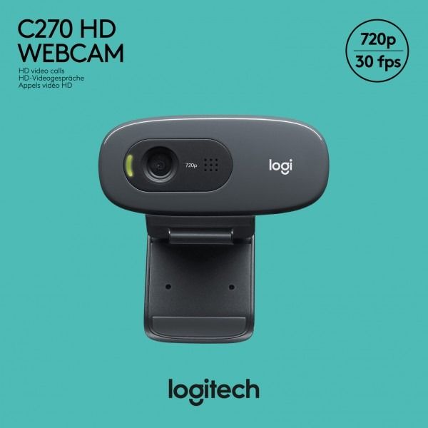 Logitech C270 HD Webcam 720p for Desktop & Laptop – Plug-and-Play USB Camera with Noise-Cancelling Mic, Wide View, Auto Light Balance for Video Calls, Streaming & Conferences