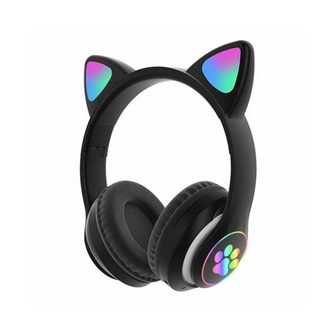 Black Cat Ear Headphones - Wireless Bluetooth, LED Lights, Cute for Girls
