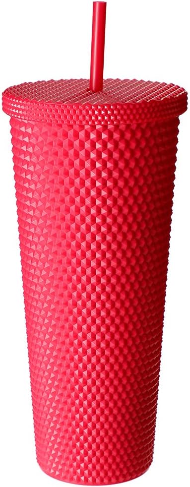 1000ml Plastic tumbler.Large Capacity Water Cup Fully Studded Matte Tumbler Reusable Plastic Cup with Wide Opening Leak-Proof Lid Straw