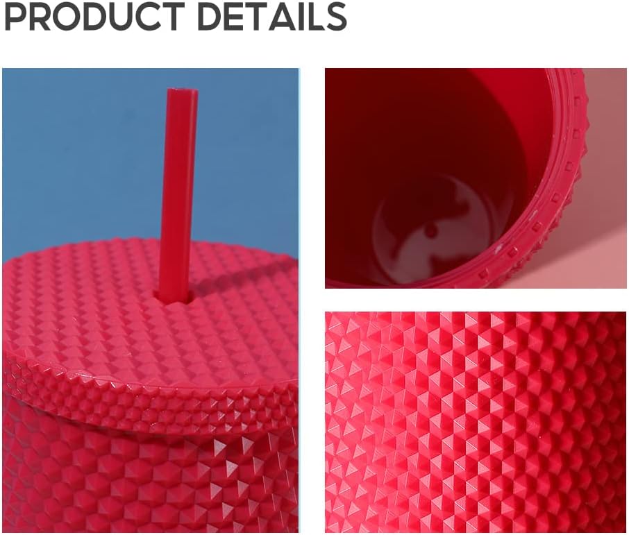 1000ml Plastic tumbler.Large Capacity Water Cup Fully Studded Matte Tumbler Reusable Plastic Cup with Wide Opening Leak-Proof Lid Straw