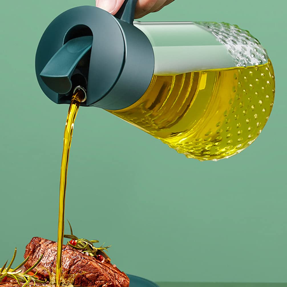 1pc 630ml Glass Oil Bottle Olive Oil Dispenser 630ml Pot Canister Automatic Opening Closing Oil Carafe Decanter for Restaurant Kitchen Cooking Frying Oil Fat Sauce