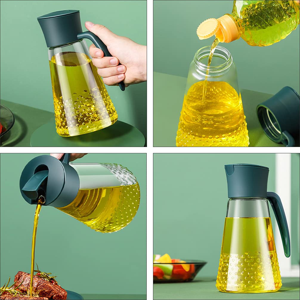 1pc 630ml Glass Oil Bottle Olive Oil Dispenser 630ml Pot Canister Automatic Opening Closing Oil Carafe Decanter for Restaurant Kitchen Cooking Frying Oil Fat Sauce