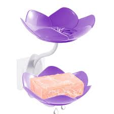 Rose Soap Holder 2Layer, Flower Shaped Suction Wall Soap Plate Plastic Bathroom Soap Dish Kitchen Bath Self Draining Soap Saver Tray Rack