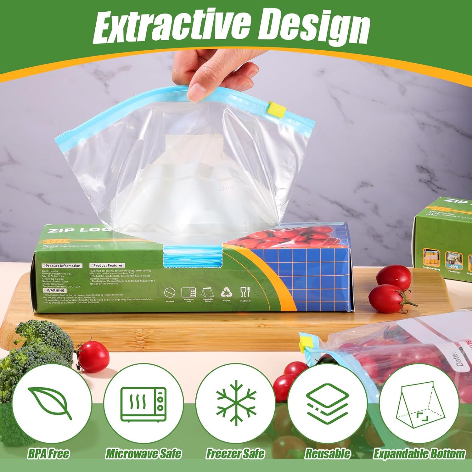 Reusable Fridge Storage Zipper Freezer Bags and Box Packing, Food Storage Bag with Zipper, Freezer Bag,Slider Food  Freezer BagsAirtight Leakproof Grip Press Seal Bags S: 255pcs  M: 20pcs  L: 15pcs