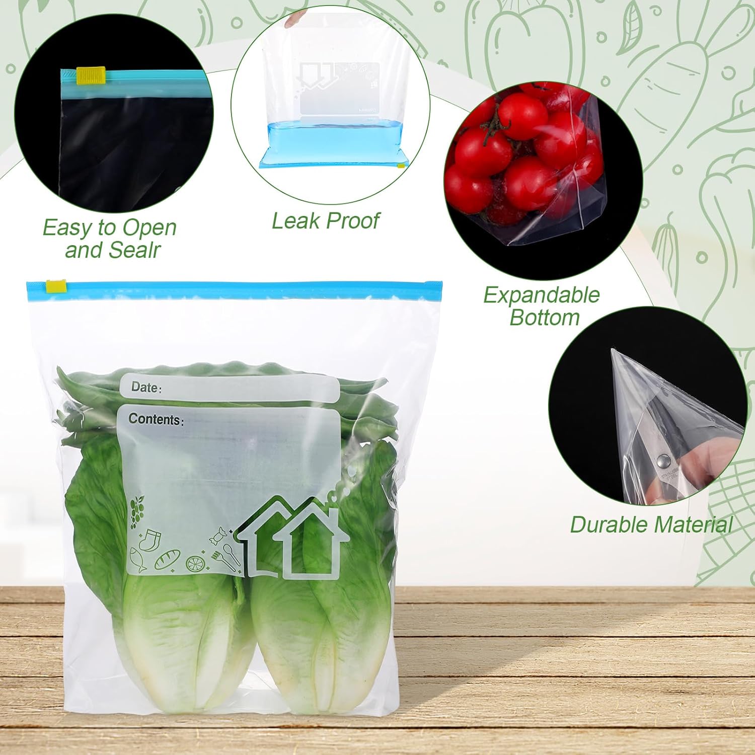 Reusable Fridge Storage Zipper Freezer Bags and Box Packing, Food Storage Bag with Zipper, Freezer Bag,Slider Food  Freezer BagsAirtight Leakproof Grip Press Seal Bags S: 255pcs  M: 20pcs  L: 15pcs