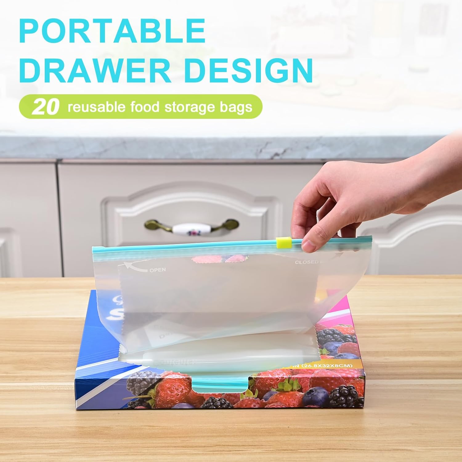 Reusable Fridge Storage Zipper Freezer Bags and Box Packing, Food Storage Bag with Zipper, Freezer Bag,Slider Food  Freezer BagsAirtight Leakproof Grip Press Seal Bags S: 255pcs  M: 20pcs  L: 15pcs