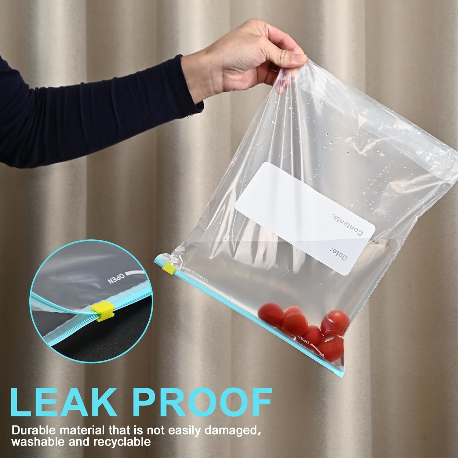 Reusable Fridge Storage Zipper Freezer Bags and Box Packing, Food Storage Bag with Zipper, Freezer Bag,Slider Food  Freezer BagsAirtight Leakproof Grip Press Seal Bags S: 255pcs  M: 20pcs  L: 15pcs