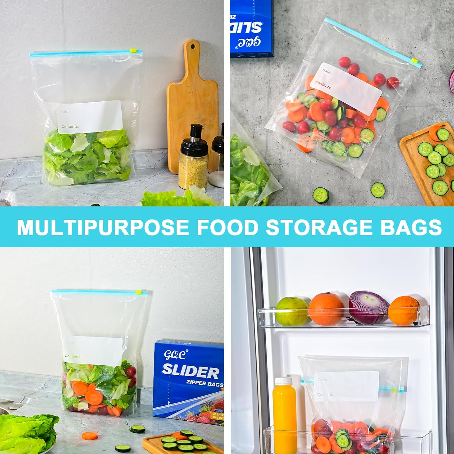 Reusable Fridge Storage Zipper Freezer Bags and Box Packing, Food Storage Bag with Zipper, Freezer Bag,Slider Food  Freezer BagsAirtight Leakproof Grip Press Seal Bags S: 255pcs  M: 20pcs  L: 15pcs