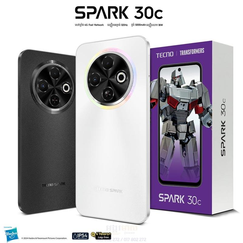 TECNO SPARK 30C 128GB +8(4+4)GB 120Hz 6.6" Dynamic Port 50MP Dual Speakers 7.8mm Ultra Slim 5000mAh 18W Type-C Dual SIM 4G Smart Phones Side Fingerprint phone