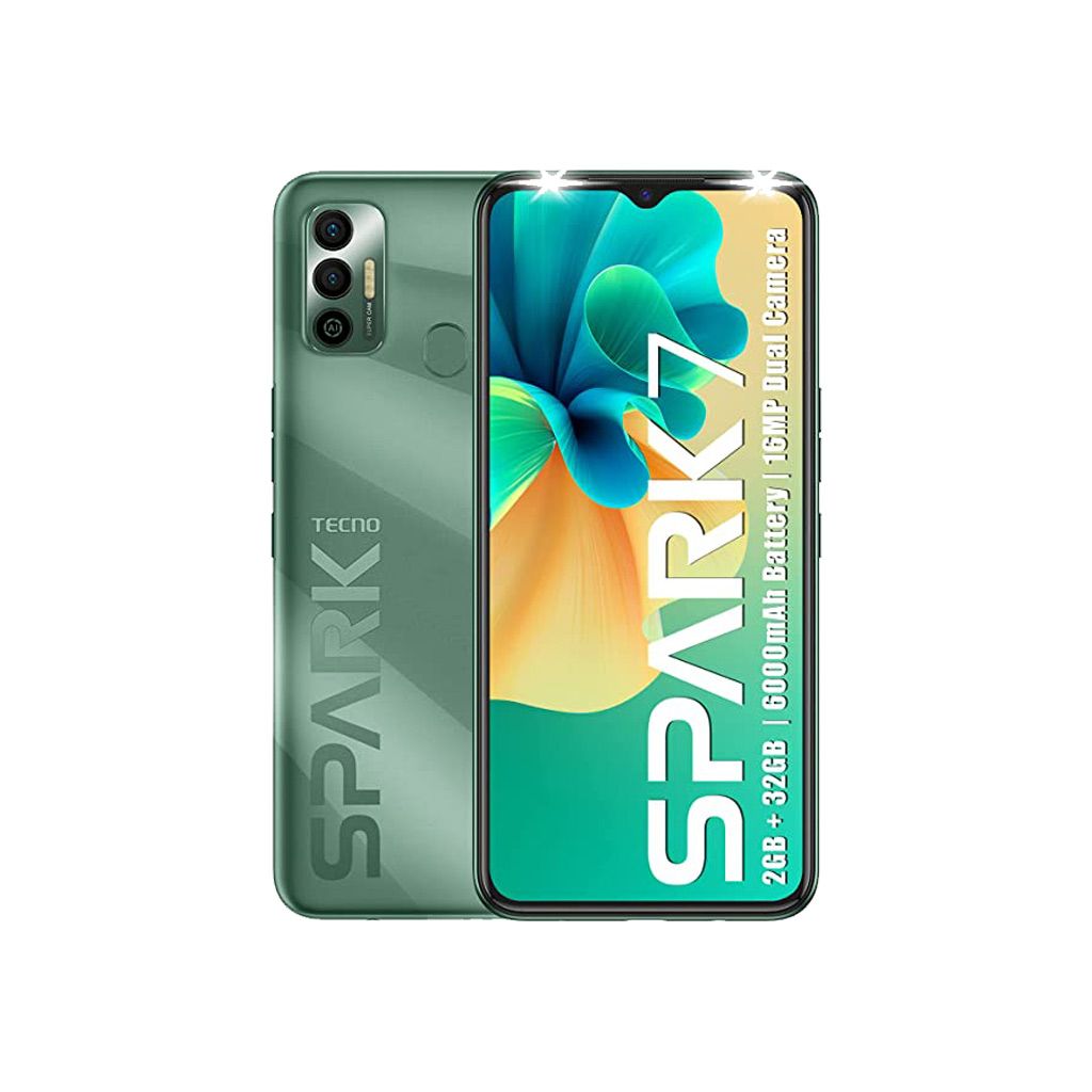 REFURBISHED TECNO SPARK 7 64GB +4GB Extended RAM 6.55" Inch Camera 16MP  MT6762D Helio A25 chipset 6000mAh Smart Phones 4G-Dual SIM with Fingerprint phone AND Free SCREEN PROTECTOR