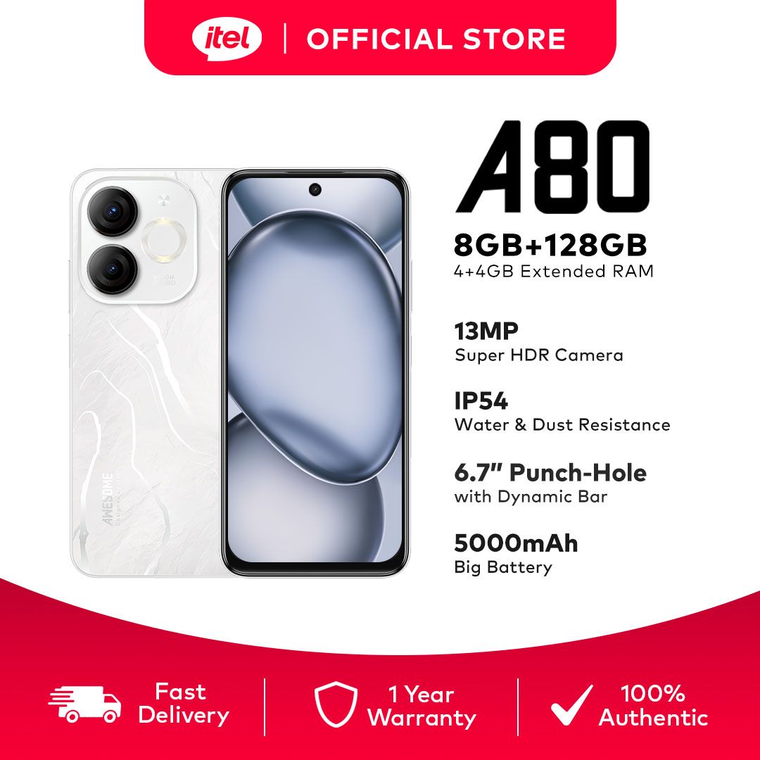 Itel A80 128GB 6.7" 120Hz Screen 4G Network Dual SIM Phone 50MP Camera 5000mAh Battery Fingerprint and Face Unlock Android 14 Fashion Smart Phones