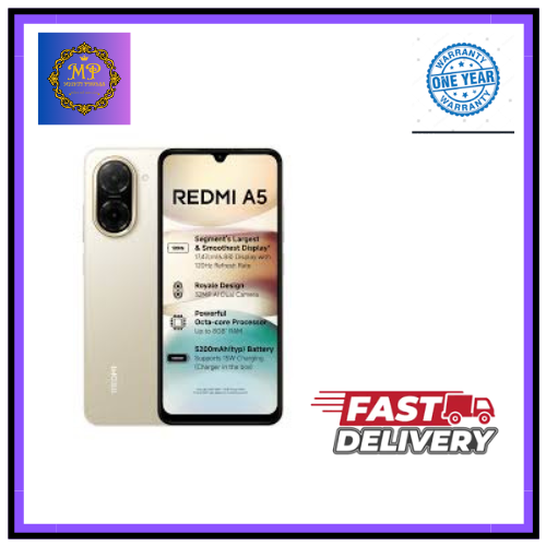 LATEST Redmi A5 128GB+4GB 6.88" 120Hz Display 32MP+8MP Cameras Android 15 5200mAh Battery Fingerprint Unlock Unisoc T7250 Processor Dust and Splash Resistant Smart Phone. Type C charger phone