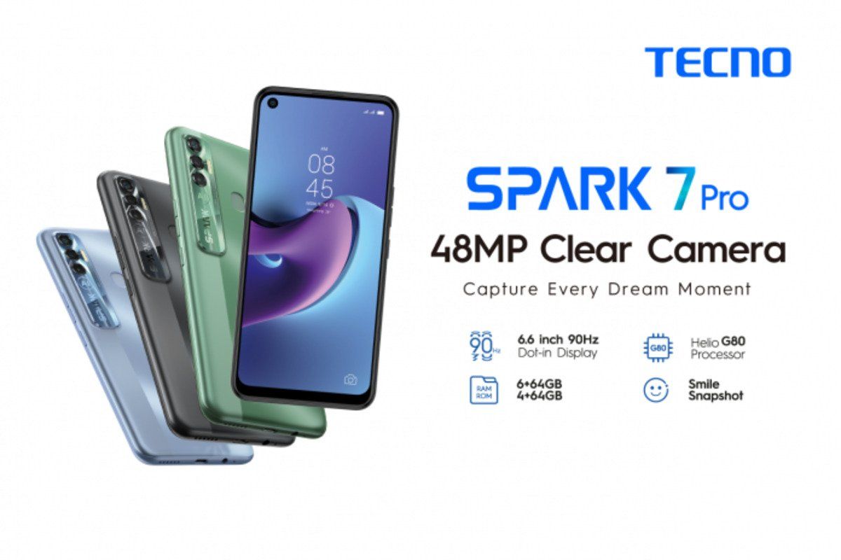 Refurbished Tecno Spark 7 Pro 4G+64GB Real memory dual sim Grade A Quality Arrived in 3 days Original Smart phone 6.6” Full HD  Android phones with free Screen Protector and Type C charge Cable