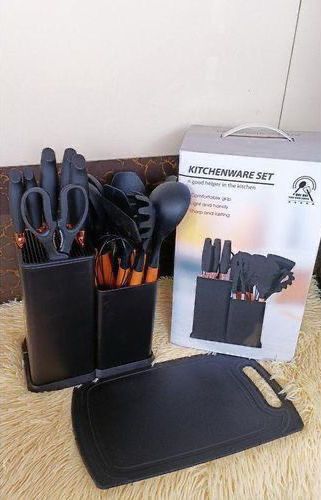 🔥Crazy offer's  19 pieces executive silicone spoons now available in  black itcomprices of  cutting board, , spatula, chef knife, universal knife, scraper