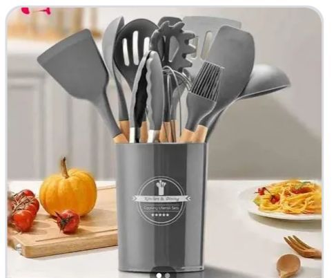 🔥Crazy offer's   12  pieces executive silicone spoons now available in grey, it comprices of  cutting board, , spatula, chef knife, universal knife, scraper