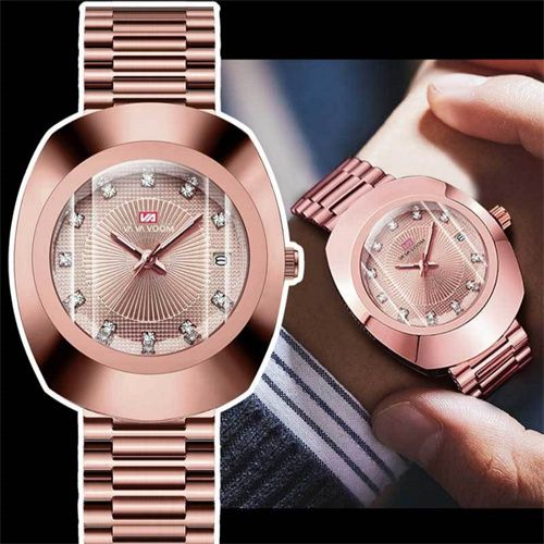 New Fashion Luxury Gold Stainless Steel Couple Watches | Diamond Cut Mirror Design | 30M Water Resistance Calendar Quartz Wrist Watch for Men & Women (32-40mm, Metal Straps)
