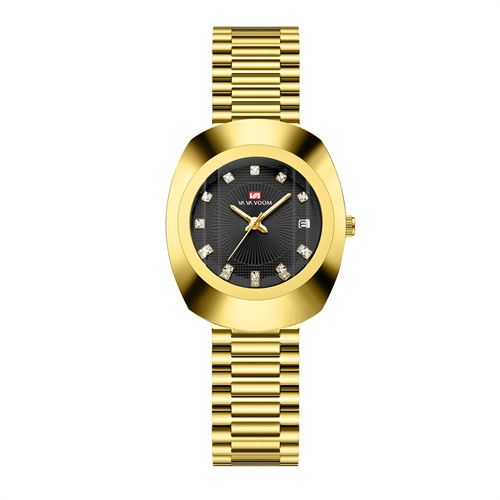 New Fashion Luxury Gold Stainless Steel Couple Watches | Diamond Cut Mirror Design | 30M Water Resistance Calendar Quartz Wrist Watch for Men & Women (32-40mm, Metal Straps)