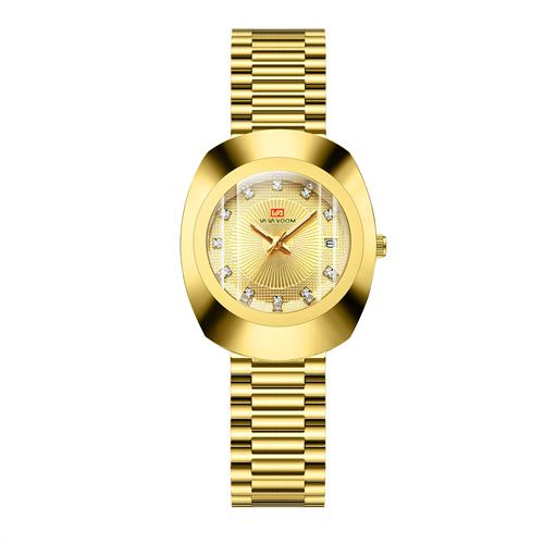 New Fashion Luxury Gold Stainless Steel Couple Watches | Diamond Cut Mirror Design | 30M Water Resistance Calendar Quartz Wrist Watch for Men & Women (32-40mm, Metal Straps)