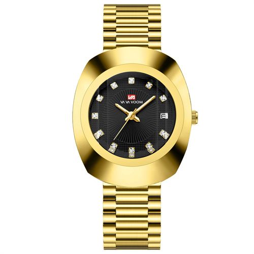 New Fashion Luxury Gold Stainless Steel Couple Watches | Diamond Cut Mirror Design | 30M Water Resistance Calendar Quartz Wrist Watch for Men & Women (32-40mm, Metal Straps)