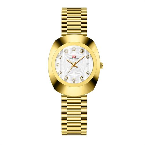 New Fashion Luxury Gold Stainless Steel Couple Watches | Diamond Cut Mirror Design | 30M Water Resistance Calendar Quartz Wrist Watch for Men & Women (32-40mm, Metal Straps)