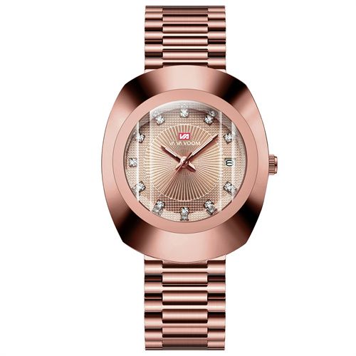 New Fashion Luxury Gold Stainless Steel Couple Watches | Diamond Cut Mirror Design | 30M Water Resistance Calendar Quartz Wrist Watch for Men & Women (32-40mm, Metal Straps)