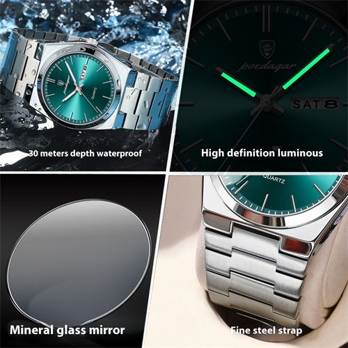 Luxury Swiss Men Watches - Ultra-Thin Stainless Steel Waterproof Quartz Wrist Watch with Luminous & Dual Calendar, Business Casual Elegance