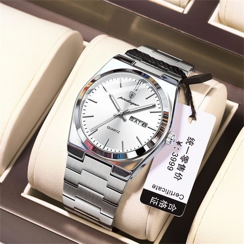 Luxury Swiss Men Watches - Ultra-Thin Stainless Steel Waterproof Quartz Wrist Watch with Luminous & Dual Calendar, Business Casual Elegance