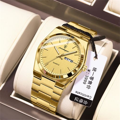 Luxury Swiss Men Watches - Ultra-Thin Stainless Steel Waterproof Quartz Wrist Watch with Luminous & Dual Calendar, Business Casual Elegance