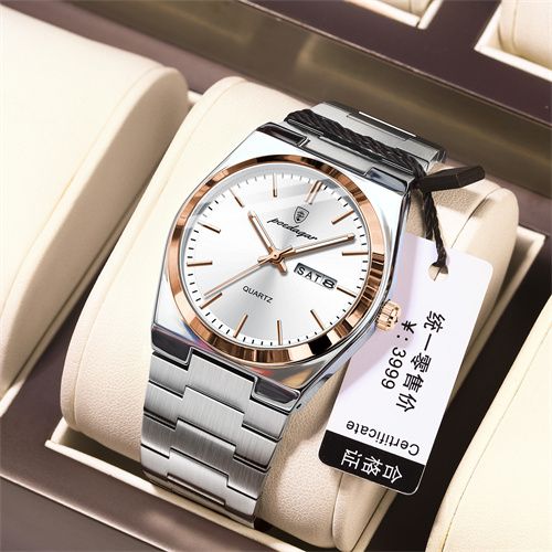 Luxury Swiss Men Watches - Ultra-Thin Stainless Steel Waterproof Quartz Wrist Watch with Luminous & Dual Calendar, Business Casual Elegance