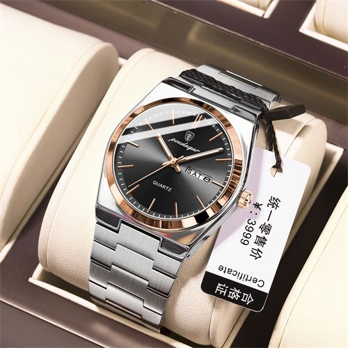 Luxury Swiss Men Watches - Ultra-Thin Stainless Steel Waterproof Quartz Wrist Watch with Luminous & Dual Calendar, Business Casual Elegance