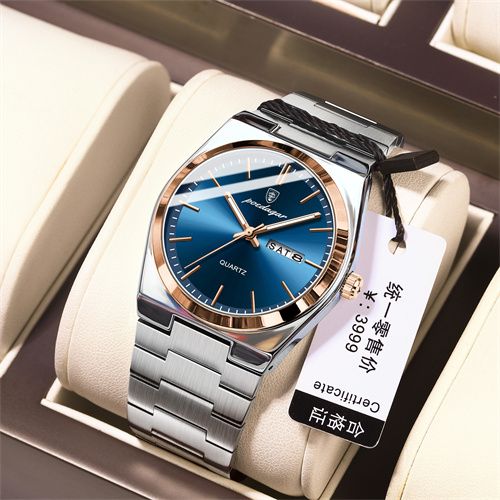 Luxury Swiss Men Watches - Ultra-Thin Stainless Steel Waterproof Quartz Wrist Watch with Luminous & Dual Calendar, Business Casual Elegance
