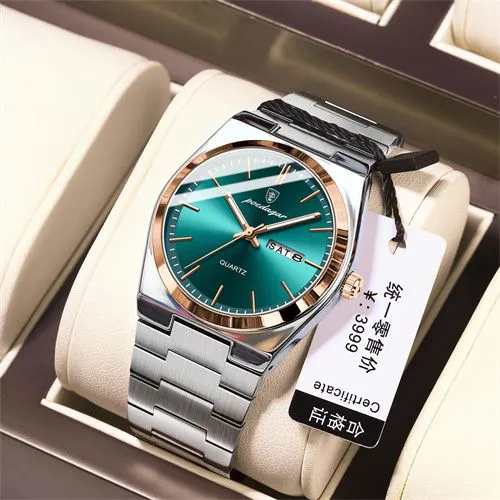 Luxury Swiss Men Watches - Ultra-Thin Stainless Steel Waterproof Quartz Wrist Watch with Luminous & Dual Calendar, Business Casual Elegance