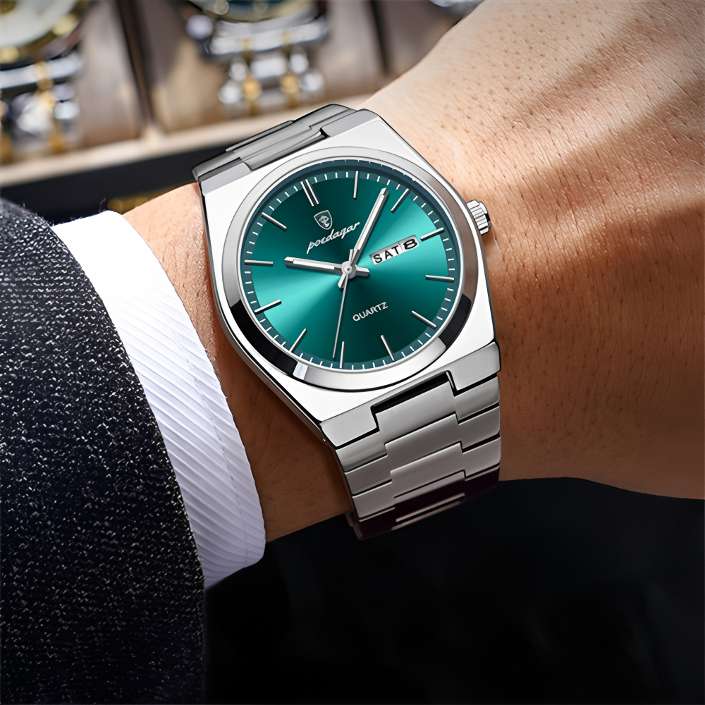 Luxury Swiss Men Watches - Ultra-Thin Stainless Steel Waterproof Quartz Wrist Watch with Luminous & Dual Calendar, Business Casual Elegance