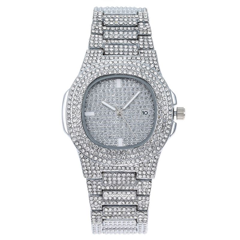 3pcs/set African Hip-Hop Jewelry Combo - Silver Quartz Watch + Necklace + Bracelet Set for Men Stainless Steel Daily & Party Gift (Sparkling Crystals)