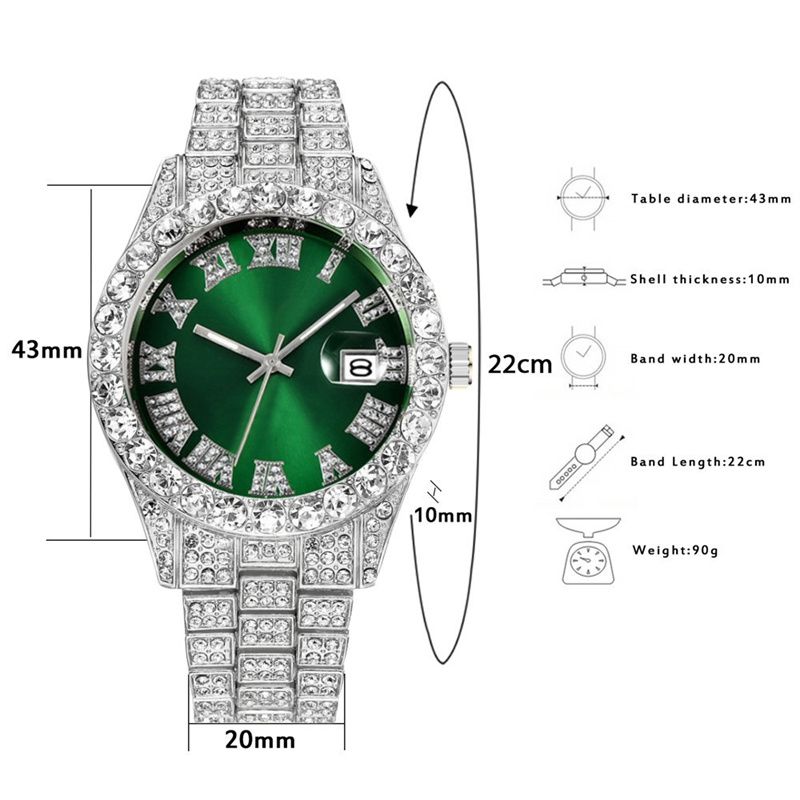 3pcs/set African Hip-Hop Jewelry Combo - Silver Quartz Watch + Necklace + Bracelet Set for Men Stainless Steel Daily & Party Gift (Sparkling Crystals)
