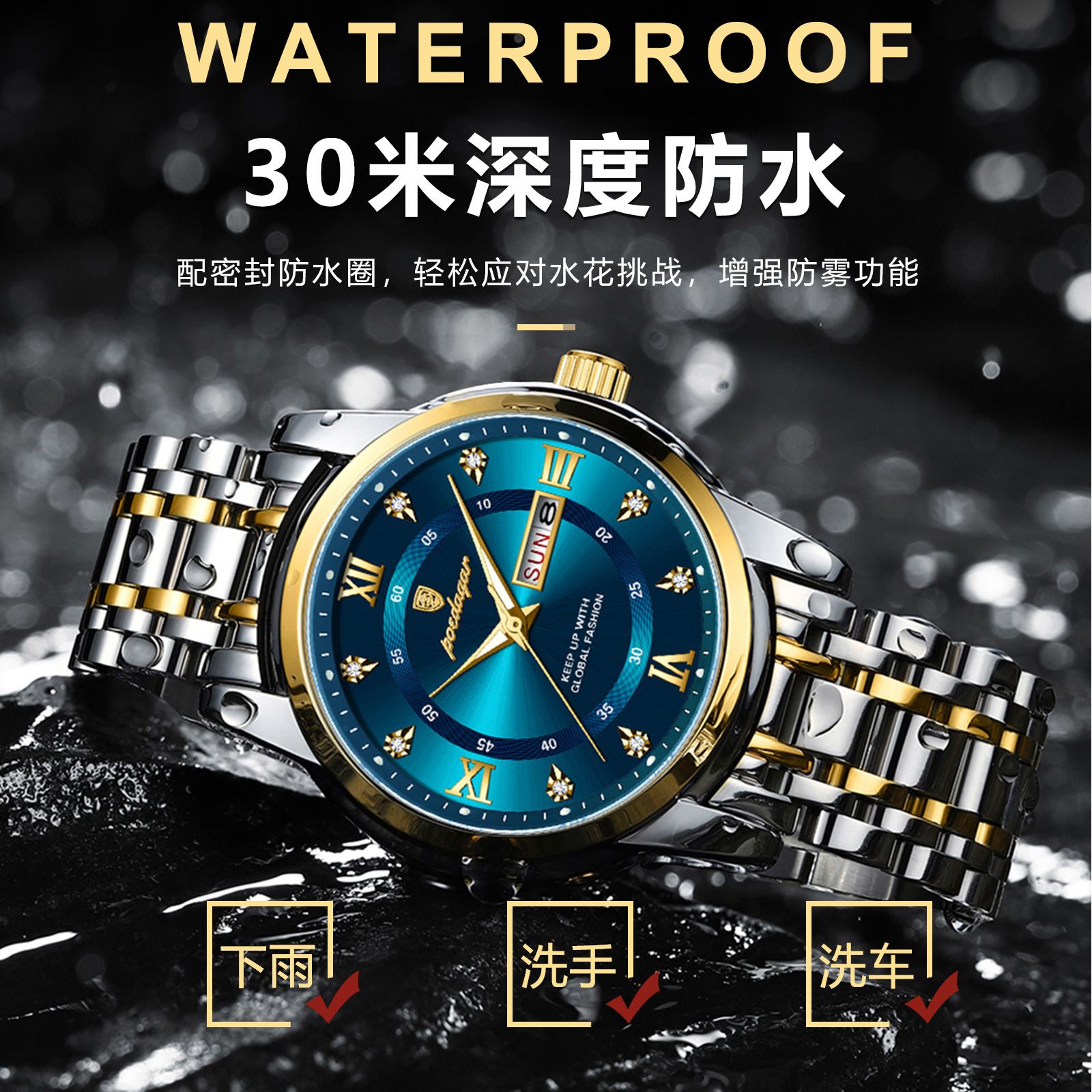 Swiss Men's Waterproof Watch - Luminous Dual Calendar Stainless Steel Quartz Wristwatch for Business/Casual (Shockproof, African Climate Ready)
