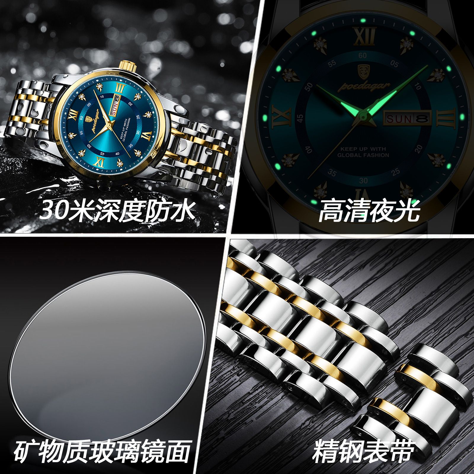 Swiss Men's Waterproof Watch - Luminous Dual Calendar Stainless Steel Quartz Wristwatch for Business/Casual (Shockproof, African Climate Ready)