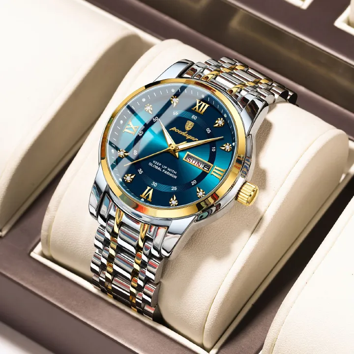 Swiss Men's Waterproof Watch - Luminous Dual Calendar Stainless Steel Quartz Wristwatch for Business/Casual (Shockproof, African Climate Ready)