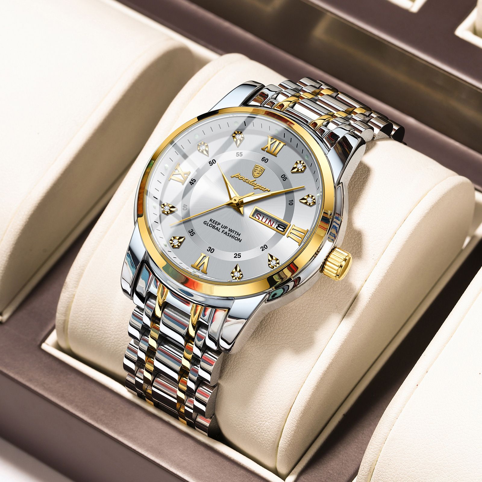 Swiss Men's Waterproof Watch - Luminous Dual Calendar Stainless Steel Quartz Wristwatch for Business/Casual (Shockproof, African Climate Ready)