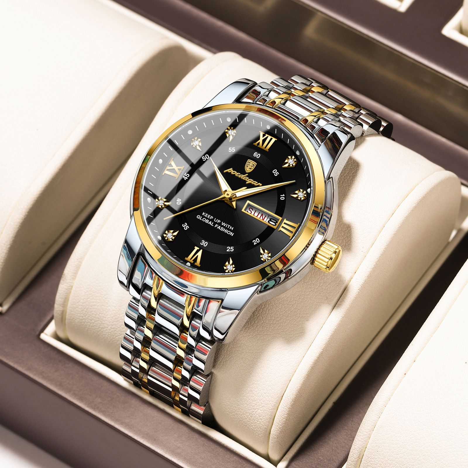 Swiss Men's Waterproof Watch - Luminous Dual Calendar Stainless Steel Quartz Wristwatch for Business/Casual (Shockproof, African Climate Ready)