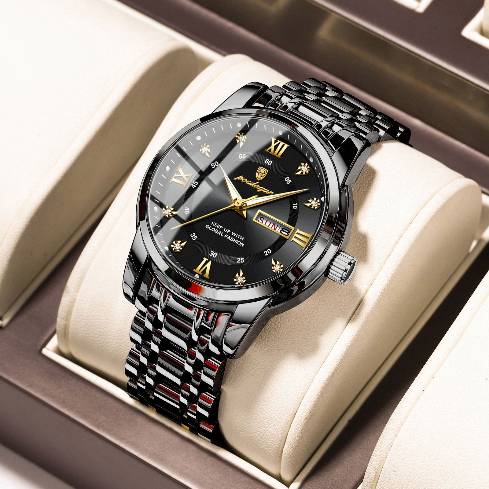 Swiss Men's Waterproof Watch - Luminous Dual Calendar Stainless Steel Quartz Wristwatch for Business/Casual (Shockproof, African Climate Ready)