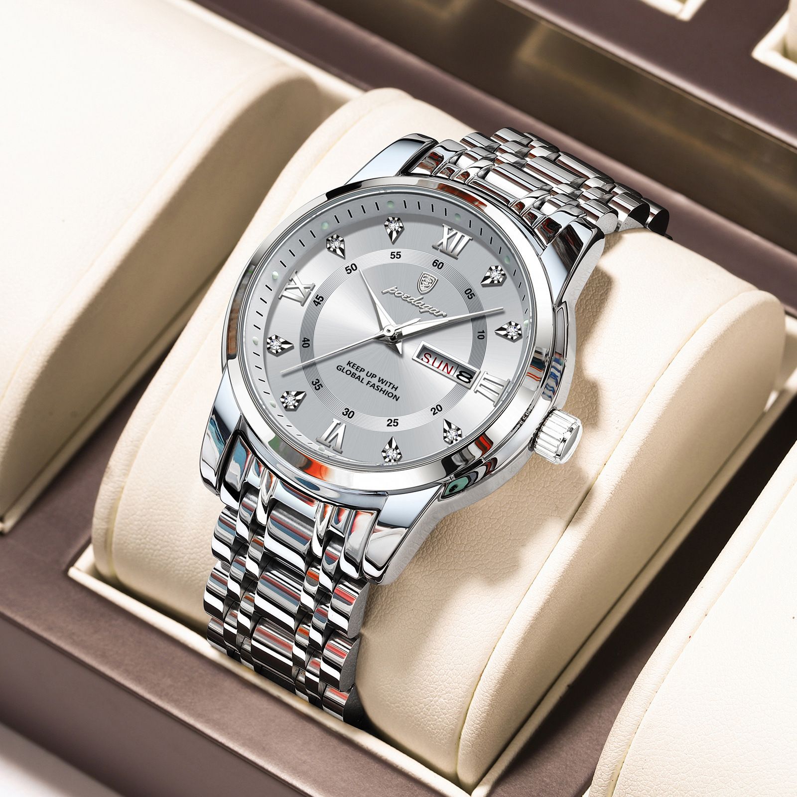 Swiss Men's Waterproof Watch - Luminous Dual Calendar Stainless Steel Quartz Wristwatch for Business/Casual (Shockproof, African Climate Ready)