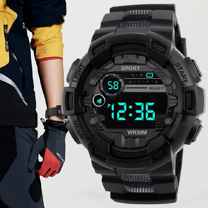 African Teen Boys Watch - Shockproof & Waterproof Digital Sports Watch with Night Mode, School Approved Durable Design for Students (Black/Blue)