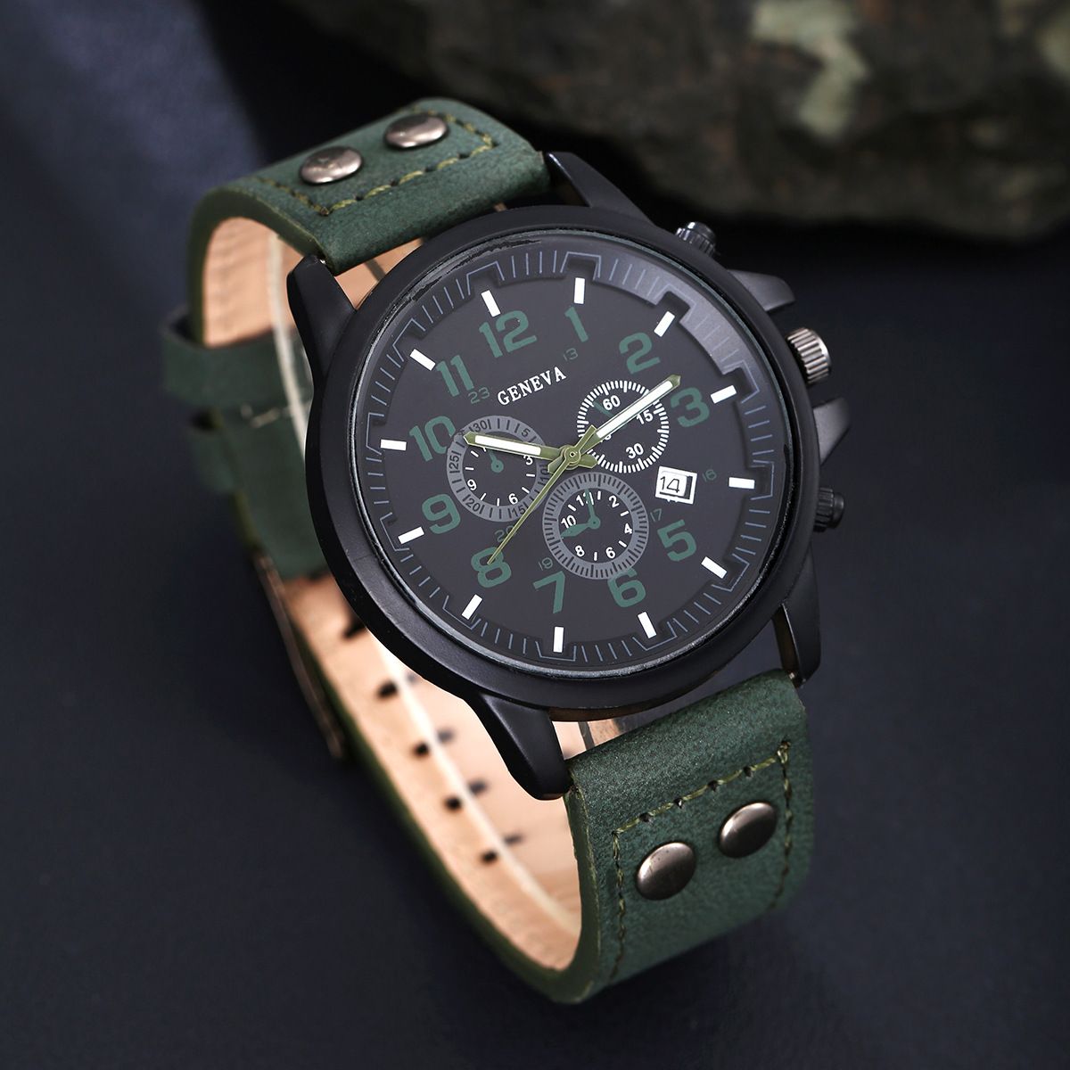 2025 New African Men's Watch Jewelry Set-Three-eye Digital Calendar Trend Casual Business Belt Quartz Watch,Beaded / Metal Bracelet Hand Rope Combo