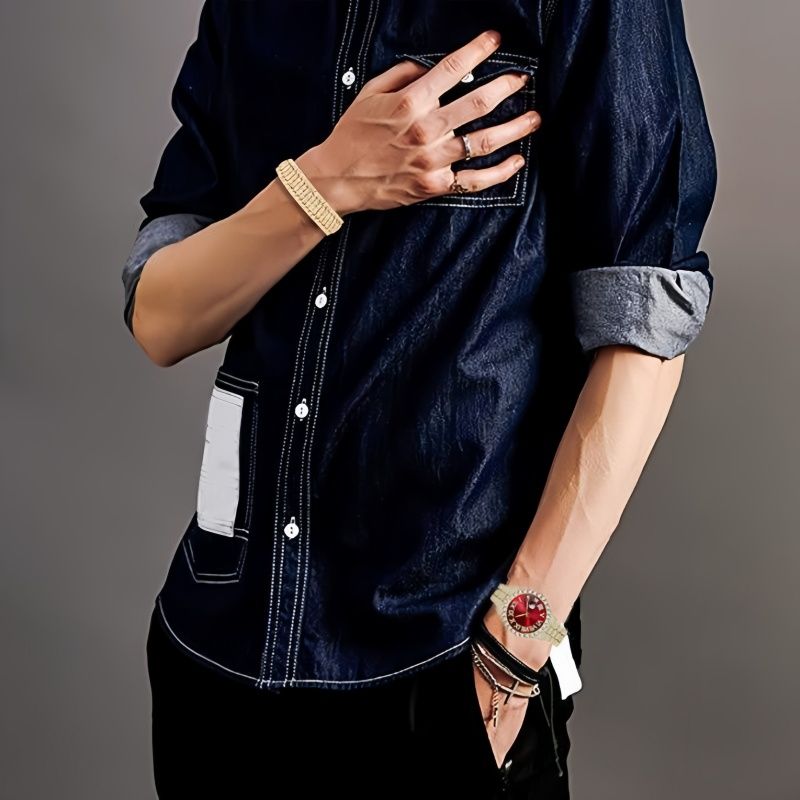 African-inspired Luxury Hip-Hop Men's Watch Set - Diamond-Accented Ice Watch & Cuban Link Bracelet