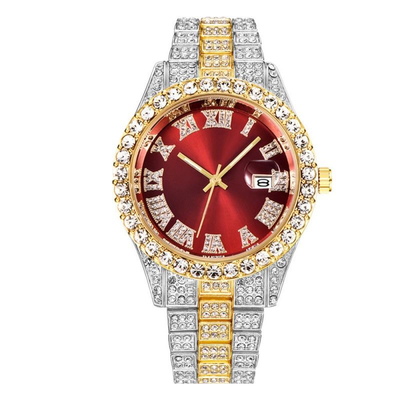 African-inspired Luxury Hip-Hop Men's Watch Set - Diamond-Accented Ice Watch & Cuban Link Bracelet