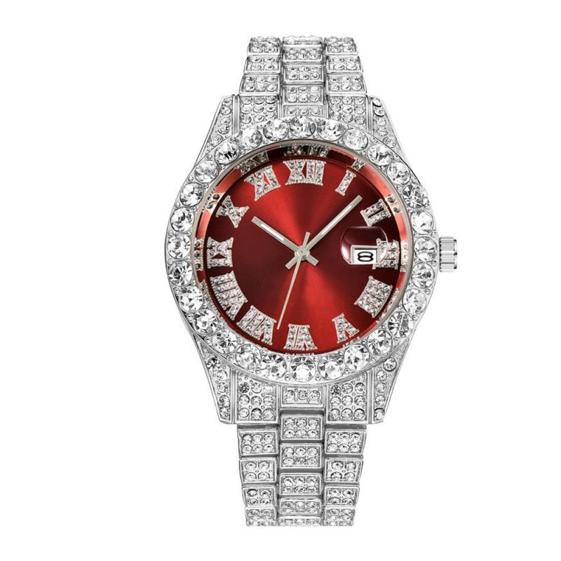 African-inspired Luxury Hip-Hop Men's Watch Set - Diamond-Accented Ice Watch & Cuban Link Bracelet